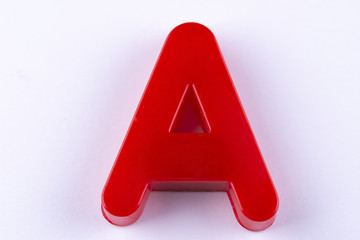 letter A uppercase alphabet isolated made of plastic on white background with shadows