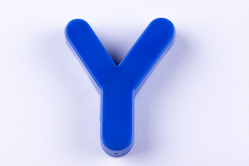 letter Y uppercase alphabet isolated made of plastic on white background with shadows