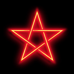 Pentagram. Neon sign of pentagram in grunge style on black background. Vector illustration.