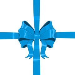 Blue wrapping silky ribbon bow