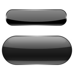 Black glass buttons. Collection of menu interface 3d shiny icons