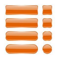 Orange glass buttons. Collection of menu interface 3d shiny icons
