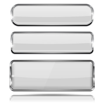 Oval and rectangle white 3d buttons with chrome frame
