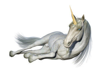 3D Rendering Fairy Tale White Unicorn on White © photosvac