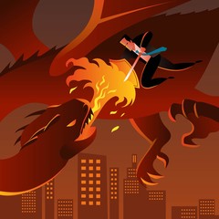 Business Character Fighting a Dragon