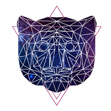 Abstract polygonal tirangle animal tiger with open space background. Hipster animal illustration.