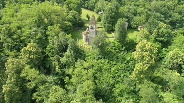 Aerial 4K - Abbazia di S. Pietro in Vallate sec. XI - Piagno di Cosio Valtellino - Valtellina (IT) 