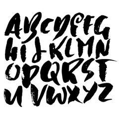 Grunge distress font. Modern dry brush ink letters. Handwritten alphabet. Vector illustration.