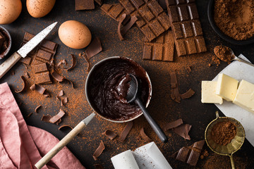 Ingredients for cooking chocolate pastry from above