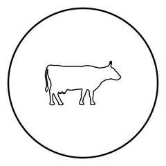 Cow icon set in circle outline