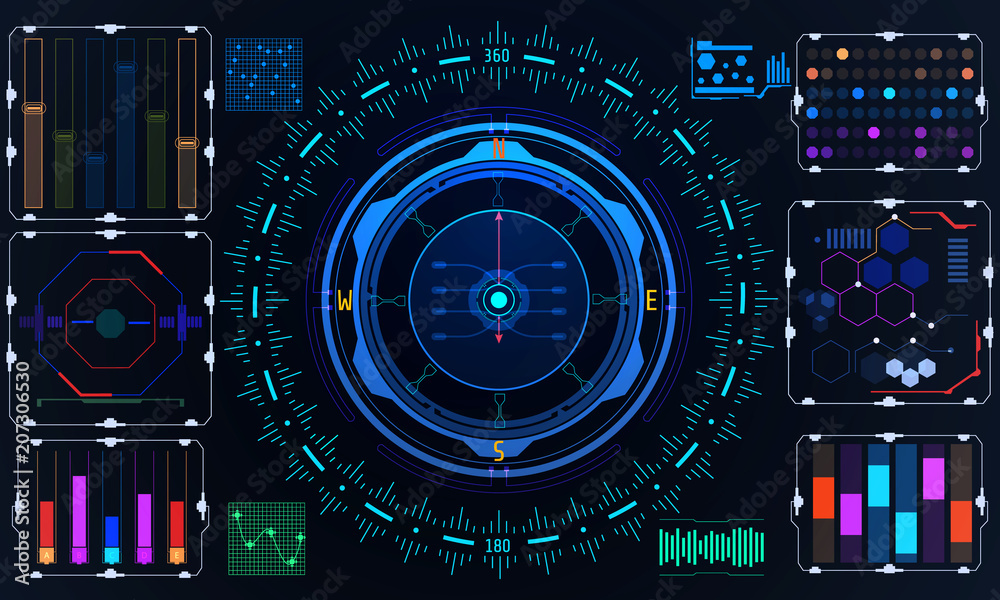 Leinwandbilder HUD Futuristic Element User Interface Virtual Navigation Compass System Concept Vector Background