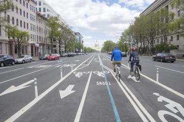 Bicycle lanes on Pennsylvania Ave in Washington, DC