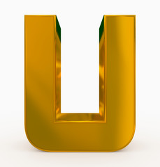 letter U 3d cubic rounded golden isolated on white