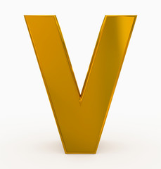 letter V 3d cubic golden isolated on white