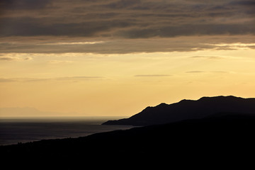 Fototapeta premium Landscape of mountains and sea on sunshine.