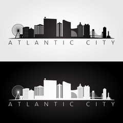 Atlantic city, USA skyline and landmarks silhouette, black and white design, vector illustration. © greens87