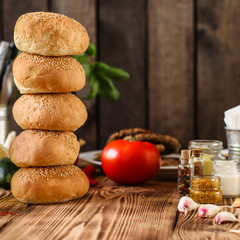 burgers with meat, tomato and lettuce leaves  - fast food (sandwich) - cuisine.  Food background