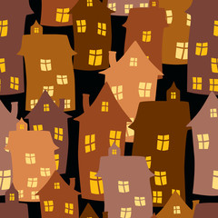 Seamless pattern of the cartoon houses