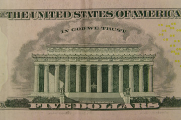 Macro shot of the five dollars banknote