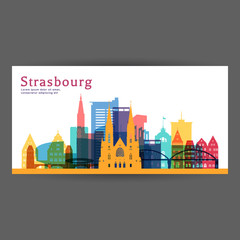 Strasbourg colorful architecture vector illustration, skyline city silhouette, skyscraper, flat design. - obrazy, fototapety, plakaty