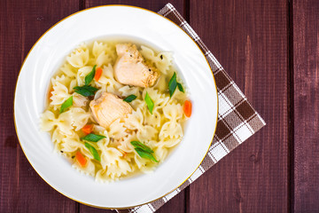 Chicken soup with meat and pasta