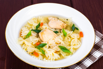 Chicken soup with meat and pasta