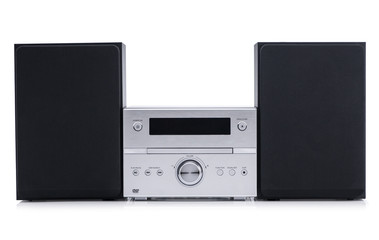 modern music center with two speakers on a white background. front view