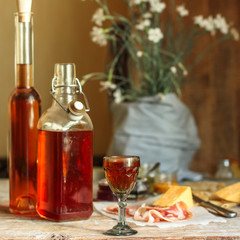 drink in a glass on a wooden table (alcohol) - drink berry cuisine.  Food background