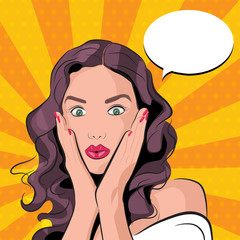 Pop art vector amazed woman
