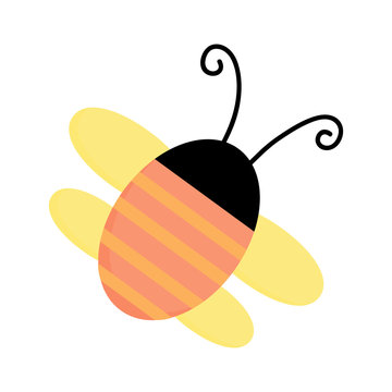 Cute bee, bug insect vector graphic icon. Orange bug with stripes and light yellow wings. Spring insect illustration.