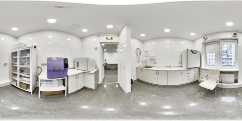 Panorama of a room for sterilization of medical equipment with 100 purity. Atoclases with sterile scales equipment with sterile medical equipment panorama © stock_alexfamous