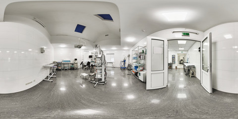 Resuscitative room for women who have children. Operational resuscitation for people who give birth to children 360 panorama. Multiple medical equipment in 360 panorama around
