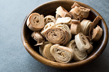 Turkish Food From Artvin called Silor / Siron Rolled Raw Dough and Fried Phyllo for Manti Manlama