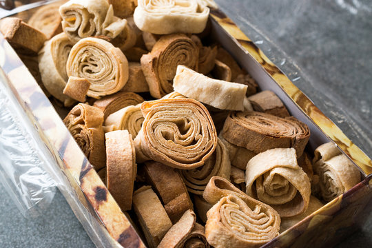 Turkish Food From Artvin called Silor / Siron Rolled Raw Dough and Fried Phyllo for Manti Manlama