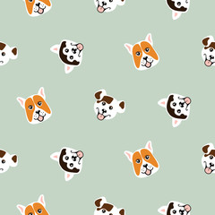 Funny dogs animal seamless vector pattern. Happy puppy print for textile, fabric and wrap paper.