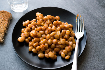 Turkish Cayeli Baked Beans with Bread and Water / Kuru Fasulye