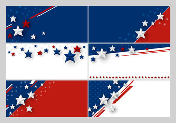 Set of USA banner abstract background design of american flag with copy space vector illustration