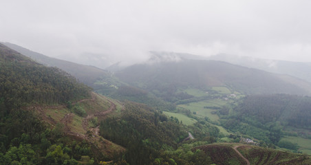 Mountainous landscape with mists.