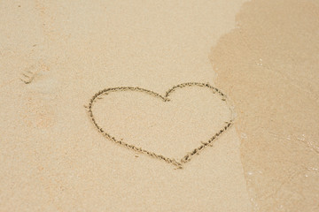 Heart symbol drawn on the beach