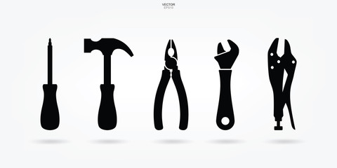 Craftsman tool icon set. Technician tool sign and symbol. Vector.