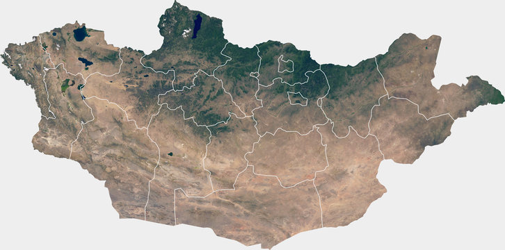 Large (27 MP) satellite image of Mongolia with internal (provinces) borders. Country photo from space. Isolated imagery of Mongolia. Elements of this image furnished by NASA.