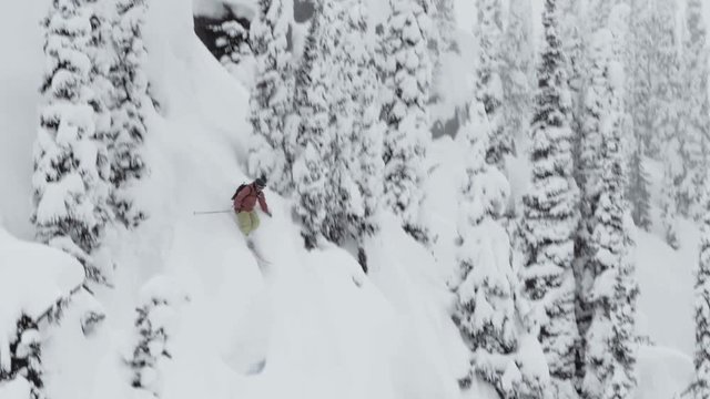 Extreme Skier Jumps off Cliff - Powder - Trees - Cliff.mp4