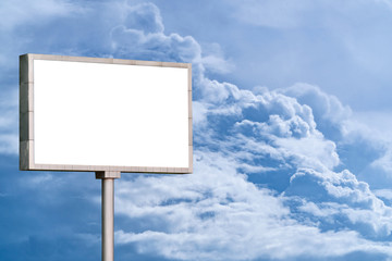 Big white billboard on the street. Sky background. Copy space.