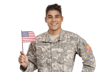 Smiling Soldier With American Flag