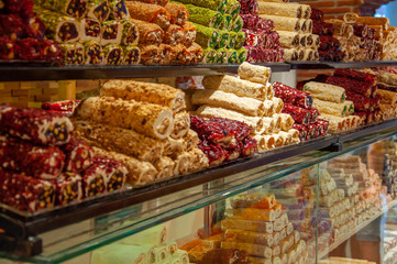 Different kinds of sweet multi-colored Turkish Delight