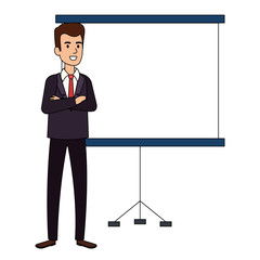 businessman with paperboard training avatar character vector illustration
