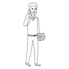 businessman calling with smartphone and clipboard icon vector illustration