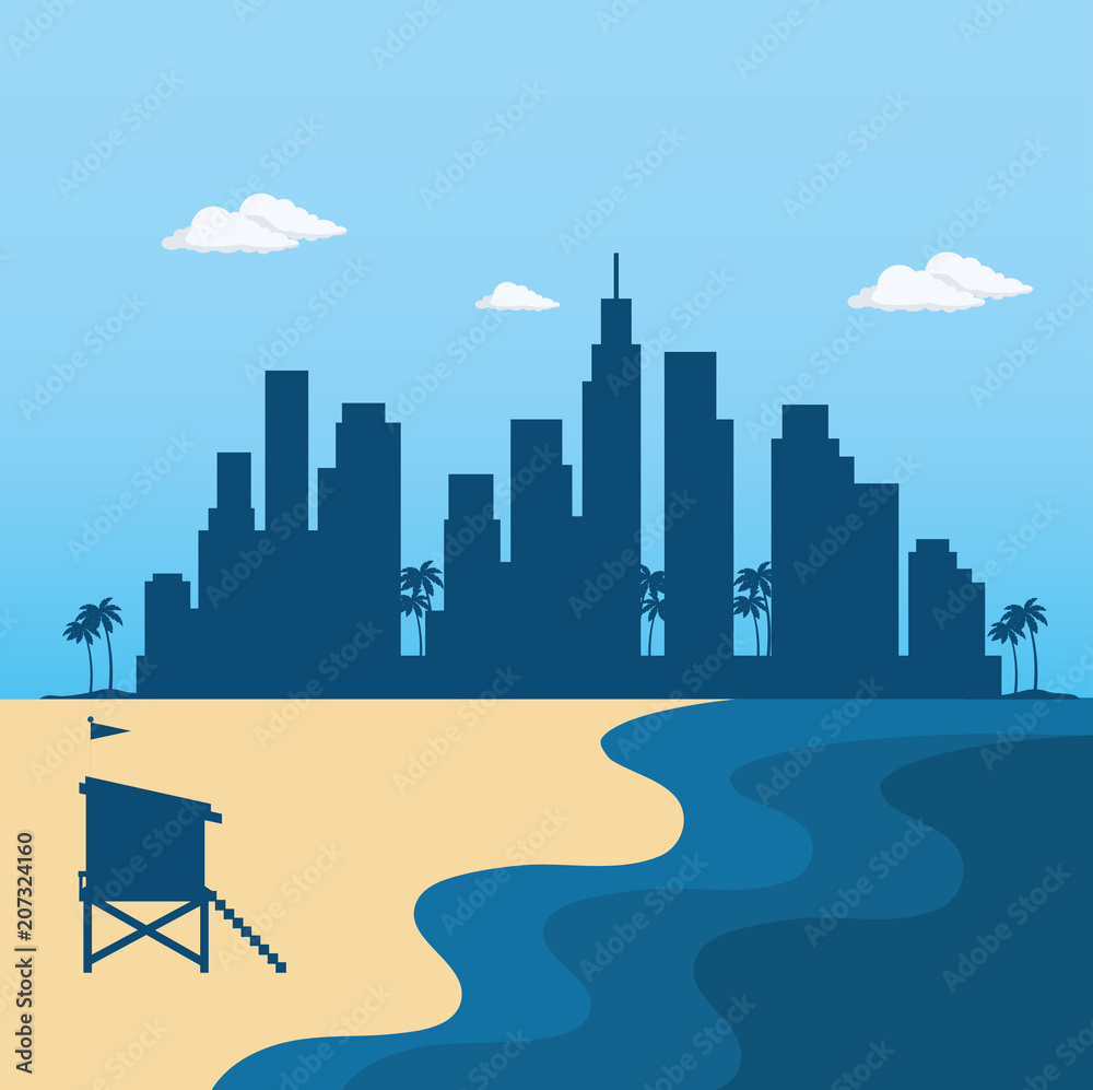 Wall mural miami beach cityscape scene vector illustration design