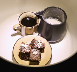 coffee, milk and cake