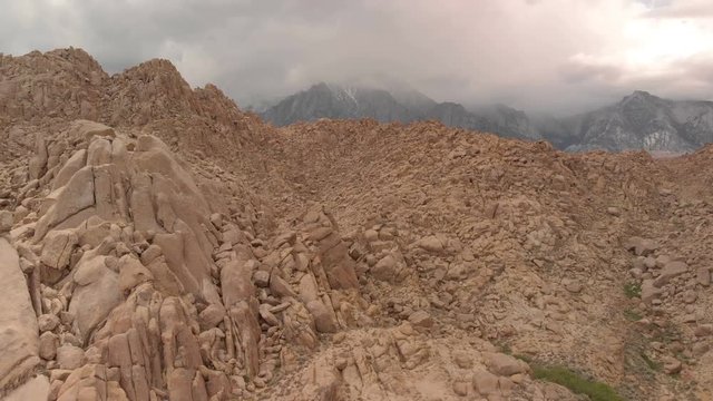 Aerial Shot of Mount Whitney and Rocky Canyon in Sierra Nevada Mountains California USA